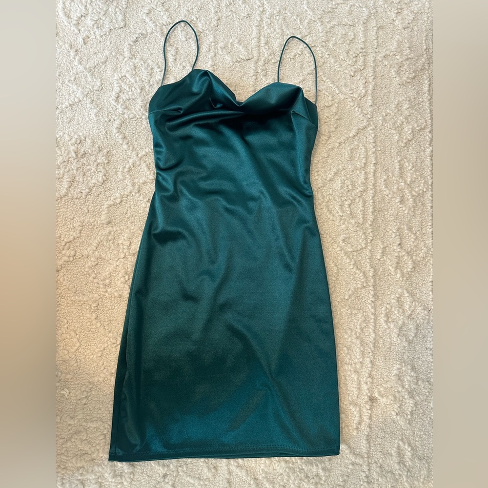 Green Satin Body-con Dress